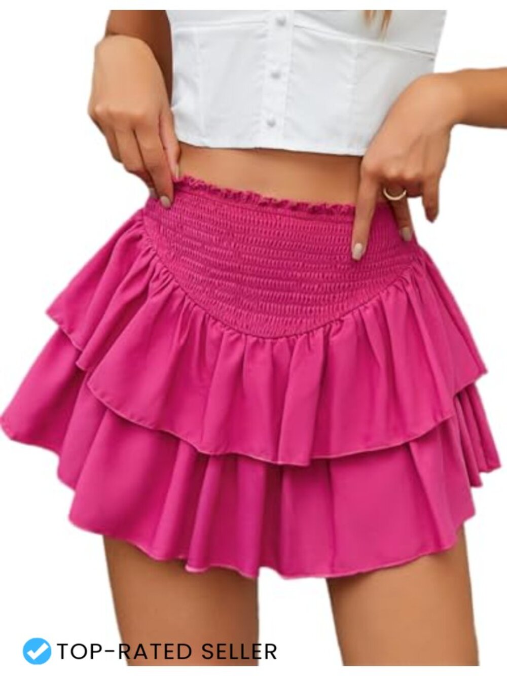 High Waist Ruffle Flowy Mini Skirt Boho Layered Pleated Beach